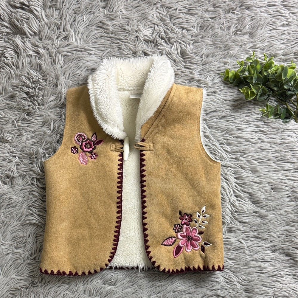 Koala Kids Tan Vest with Pink Floral Embroidery size 36 months